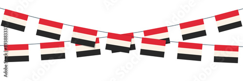 Yemen flags hanging on a rope, celebration and greeting concept.