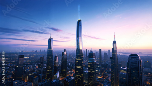 Wallpaper Mural Futuristic cityscape with minimalist skyscrapers twilight Torontodigital.ca