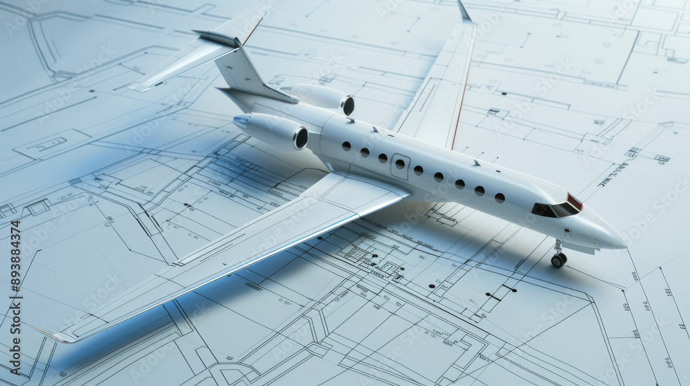 A detailed model jet rests on elaborate architectural blueprints, symbolizing the intersection of aviation and engineering brilliance in modern design. A detailed model jet rests on elaborate architectural blueprints, symbolizing the intersection of aviation and engineering brilliance in modern design.