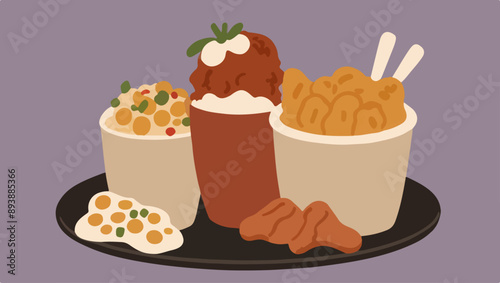 Comfort Food Classics - Mac and Cheese, Fried Chicken, and Potato Salad.