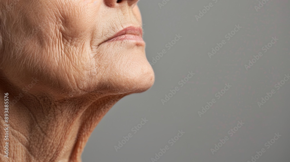Close up of mature woman's neck with skin wrinkles. Close up of mature woman's neck with skin wrinkles.
