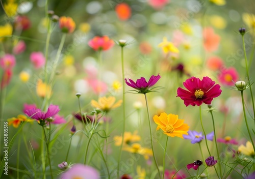 Field of Colorful Cosmos Flowers © Adobe Contributor