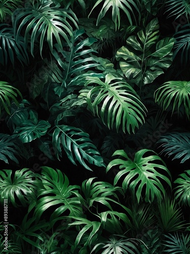 A lush canopy Drawing of jungle foliage with textured wall plaster effect - high contrast