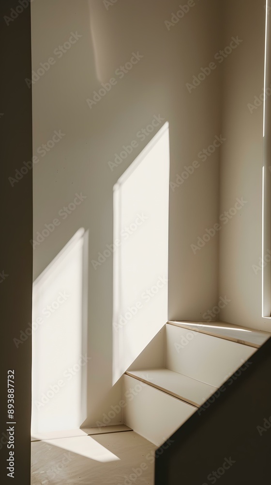 Obraz premium Minimalist White Staircase with Sunlight