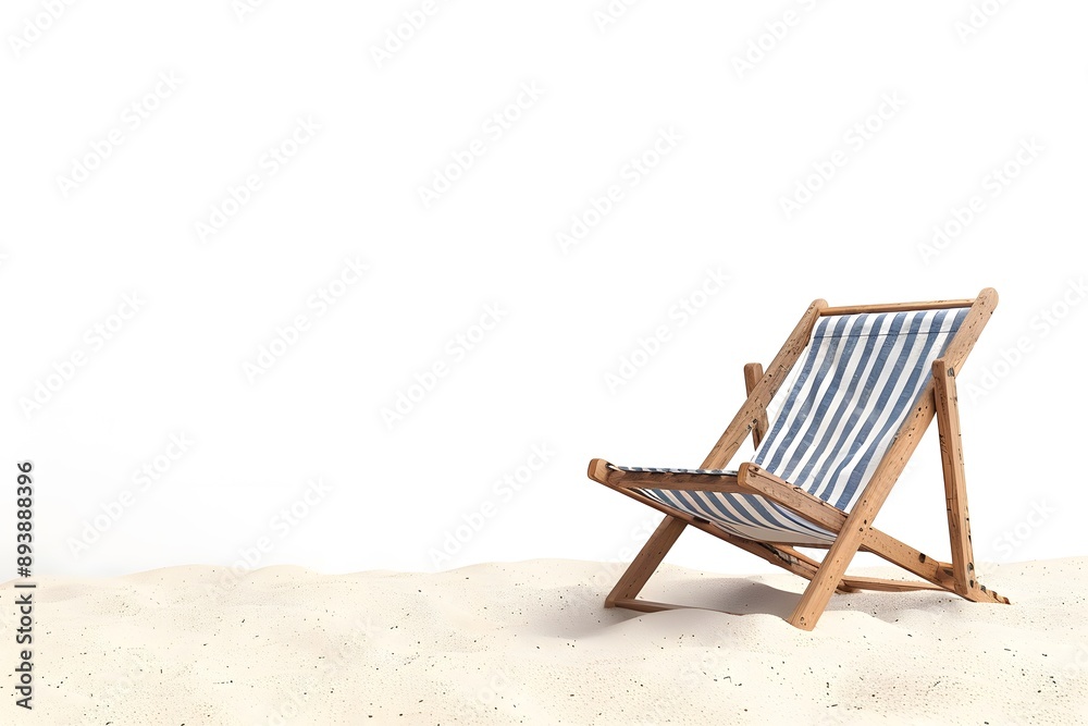 Relaxing Beach Scene with a Striped Deck Chair on Soft Sand Relaxing Beach Scene with a Striped Deck Chair on Soft Sand