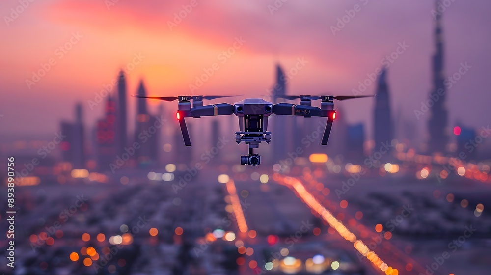A Stunning Drone View Over a Vibrant Cityscape at Dusk A Stunning Drone View Over a Vibrant Cityscape at Dusk