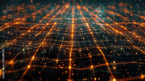 A digital grid with luminous lines and nodes extending into the distance