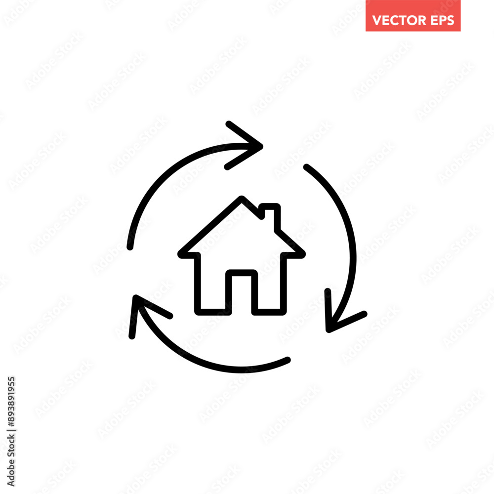 Single black house renovation line icon, simple update home with arrow flat design pictogram vector for app logo ads web webpage button ui ux interface elements isolated on white background Single black house renovation line icon, simple update home with arrow flat design pictogram vector for app logo ads web webpage button ui ux interface elements isolated on white background