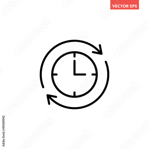 Black refresh time line icon, simple speed up hr clock with arrow flat design pictogram, infographic vector for app logo web button ui ux interface elements isolated on white background