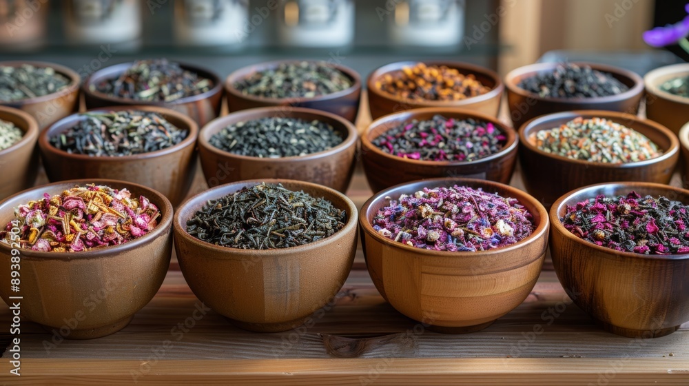 Fototapeta premium herbal tea blends, nourishing herbal teas with natural botanicals for wellness and vitality, offering a wide range of flavor and benefits