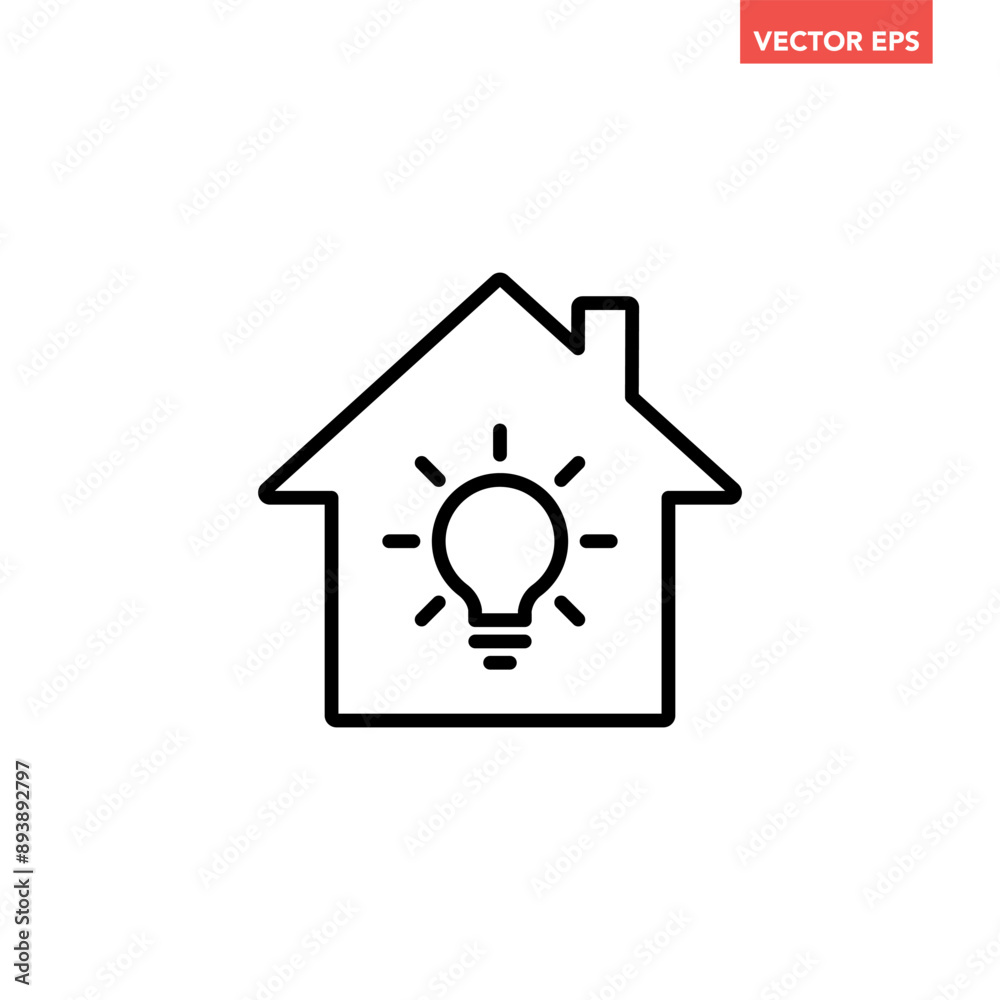 Black smart home time line icon, simple house with light bulb flat design pictogram, infographic vector for app logo web button ui ux interface elements isolated on white background Black smart home time line icon, simple house with light bulb flat design pictogram, infographic vector for app logo web button ui ux interface elements isolated on white background