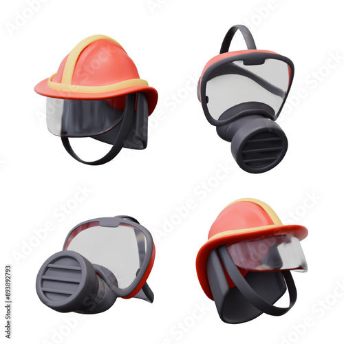 Fireman helmet with transparent face shield, respirator with mask