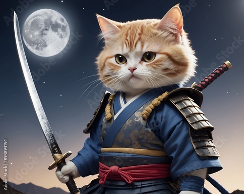 Cute kitten samurai wielding a ninja sword photo