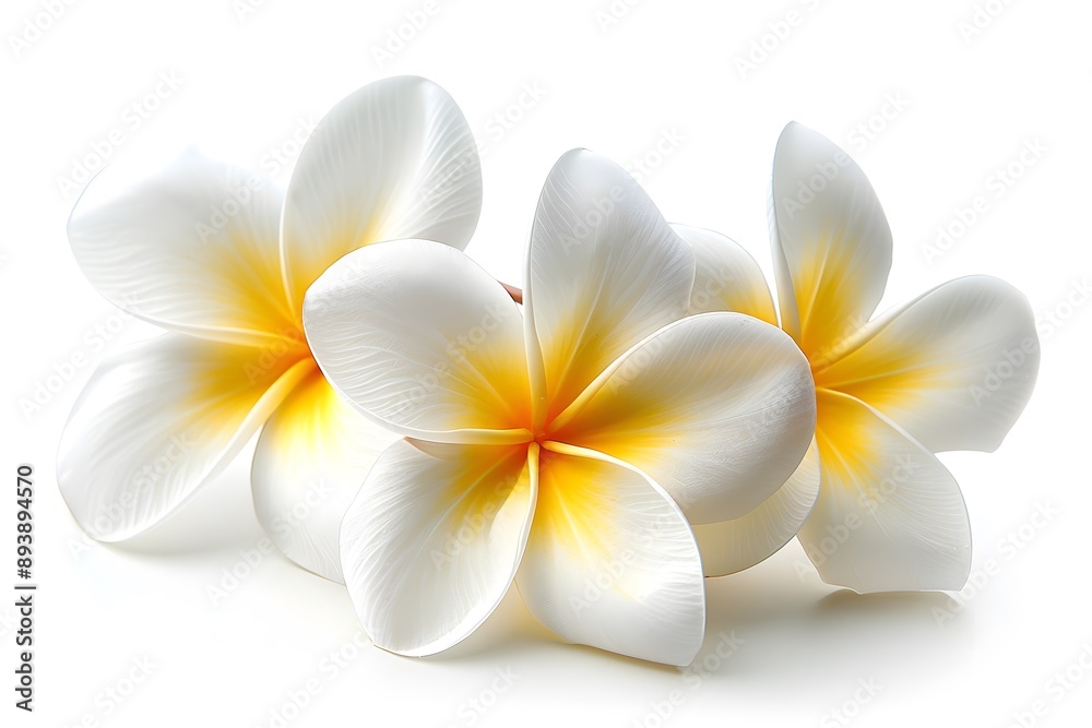 Fototapeta premium Elegant Plumeria Blossoms with Soft Yellow Accents