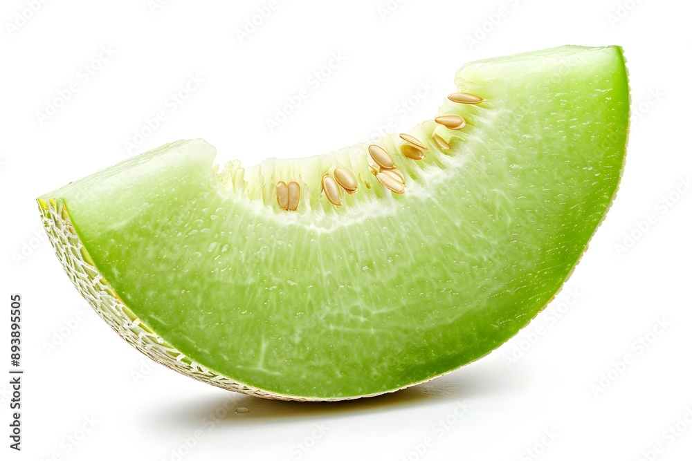 Fresh and Juicy Slice of Green Melon on a White Background Fresh and Juicy Slice of Green Melon on a White Background