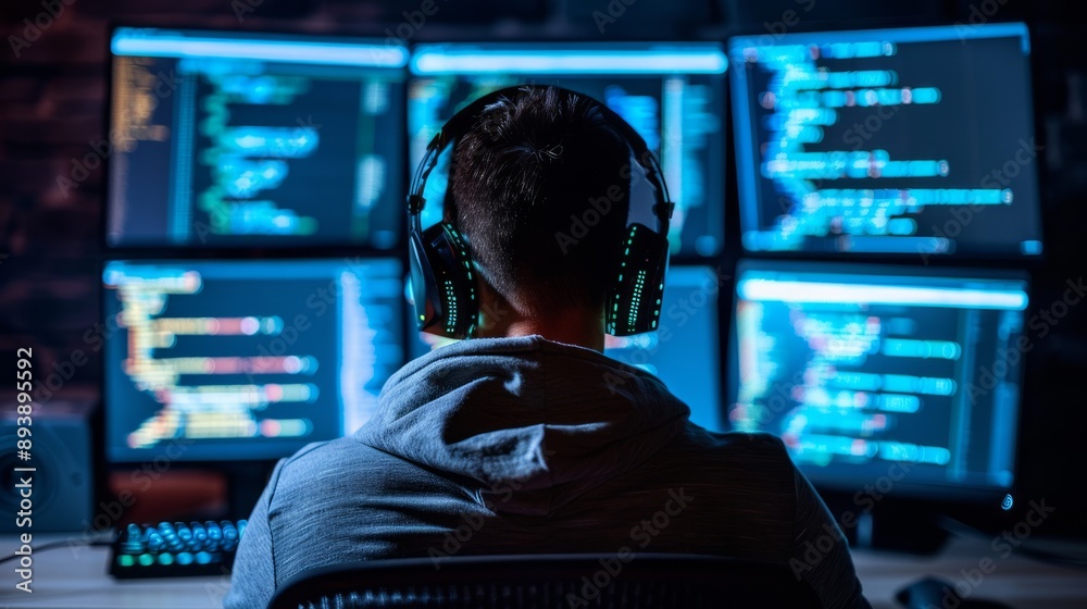 A hacker vs. security expert showdown in cyberspace. Use neon colors, binary code, and firewalls A hacker vs. security expert showdown in cyberspace. Use neon colors, binary code, and firewalls