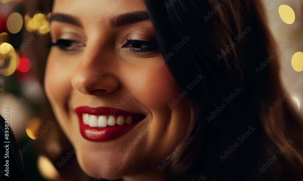 Portrait of a beautiful young woman smiling at camera in christmas Portrait of a beautiful young woman smiling at camera in christmas