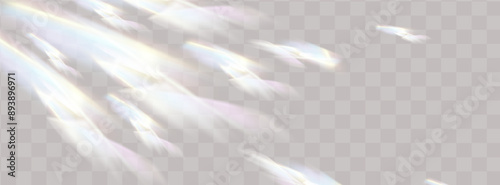 A set of colourful vector lens, crystal rainbow  light  and  flare transparent effects.Overlay for backgrounds.Triangular prism concept.