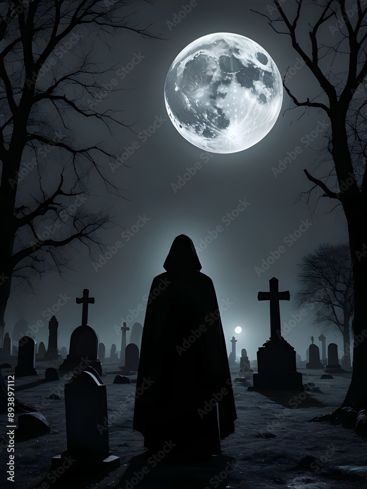 halloween night scene with cemetery halloween night scene with cemetery