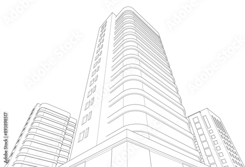 Modern office building on white background vector illustration