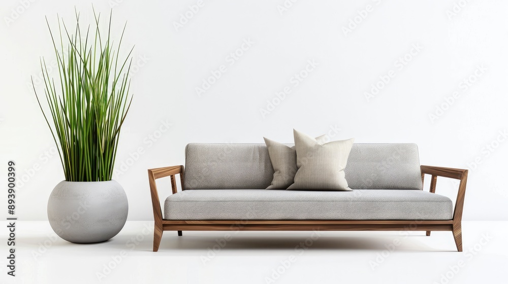Contemporary lounge couch and chair with grass vase Contemporary lounge couch and chair with grass vase