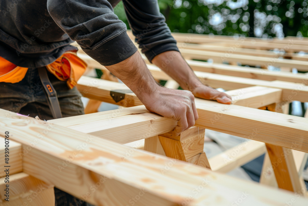 Hands skillfully working on wooden beams with a forest backdrop, showcasing craftsmanship and outdoor work. Hands skillfully working on wooden beams with a forest backdrop, showcasing craftsmanship and outdoor work.