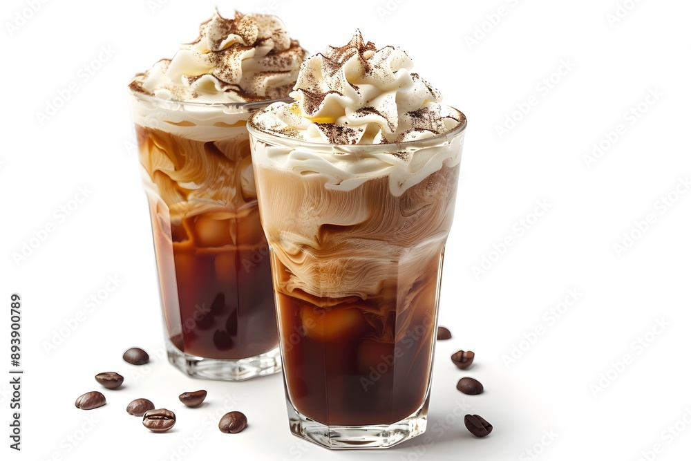 Indulgent Iced Coffee Delight with Whipped Cream and Chocolate Shavings Indulgent Iced Coffee Delight with Whipped Cream and Chocolate Shavings