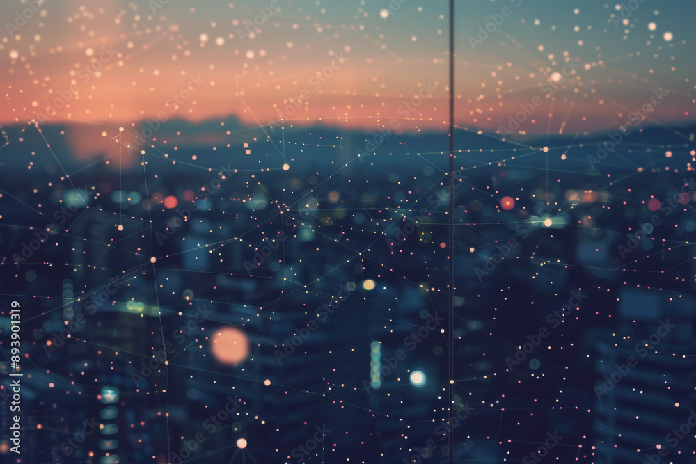 A dusk-lit cityscape shimmering with distant lights, where delicate bokeh effects create a fantastical night scene painted with hues of blue and orange. A dusk-lit cityscape shimmering with distant lights, where delicate bokeh effects create a fantastical night scene painted with hues of blue and orange.