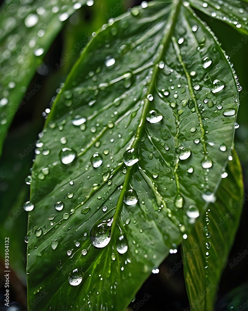 Crystal-Clear Water Droplets on a Glossy Monstera Leaf in High Resolution Crystal-Clear Water Droplets on a Glossy Monstera Leaf in High Resolution