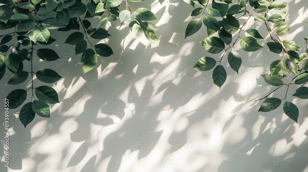 Lush Green Leaves Casting Shadows on a Soft Wall Lush Green Leaves Casting Shadows on a Soft Wall