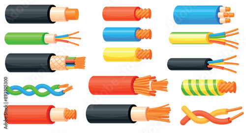 Copper cable wires. Electrical wire, electric conductor energy power cables fiber connection insulation electricity supply cord industrial network cartoon neat vector illustration