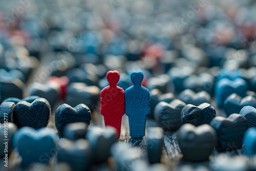 Two Colorful Figures Amidst a Sea of Hearts photo