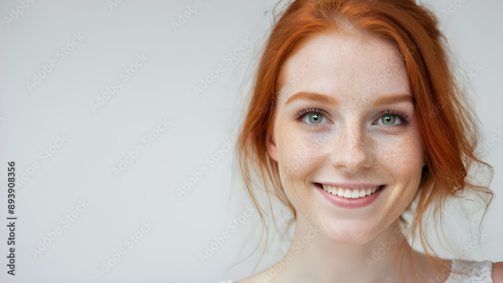 Portrait of a beautiful young redhead woman with freckles Portrait of a beautiful young redhead woman with freckles