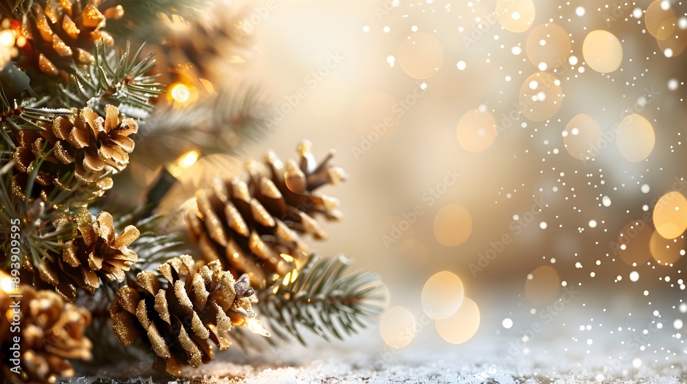 A beautifully arranged festive scene featuring pinecones and evergreen branches against a soft, glowing background, ideal for holiday-themed projects. A beautifully arranged festive scene featuring pinecones and evergreen branches against a soft, glowing background, ideal for holiday-themed projects.