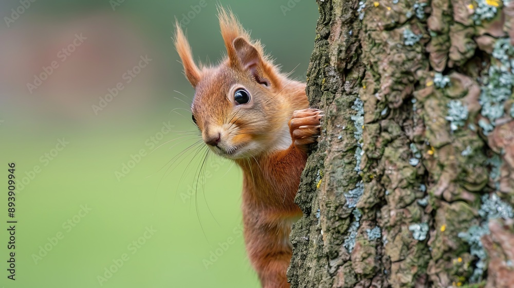 A delightful photograph of a squirrel cautiously observing from behind a tree trunk, illustrating the animal's alertness and inquisitive demeanor within its woodland habitat. A delightful photograph of a squirrel cautiously observing from behind a tree trunk, illustrating the animal's alertness and inquisitive demeanor within its woodland habitat.