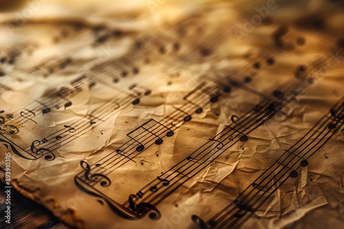 Wallpaper Mural Vintage Sheet Music on Crumpled Paper Torontodigital.ca