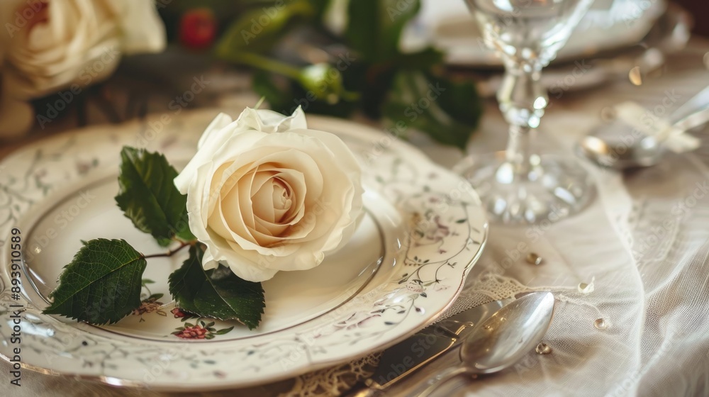 Valentine s Day table setting with white rose and vintage style Valentine s Day table setting with white rose and vintage style