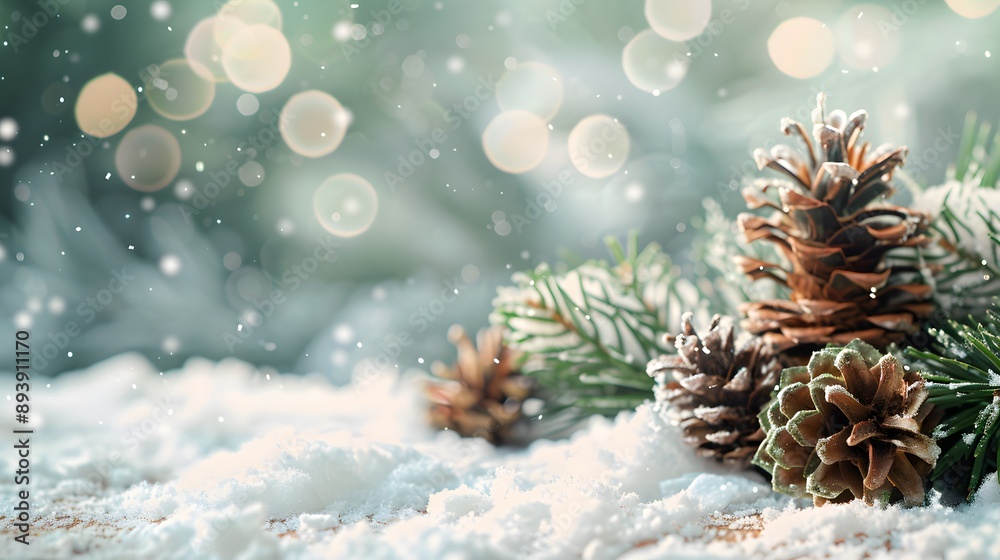 A serene winter scene featuring pine cones and snowflakes, perfect for holiday-themed projects. A serene winter scene featuring pine cones and snowflakes, perfect for holiday-themed projects.