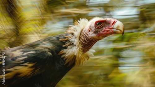 Blurred background featuring the Palm Nut Vulture Gypohierax Angolensis photo