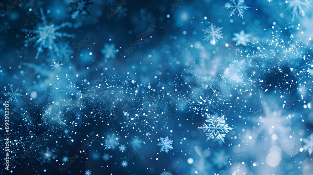 Fototapeta premium A mesmerizing winter scene featuring delicate snowflakes and a dreamy blue background that evokes the magic of the holiday season.