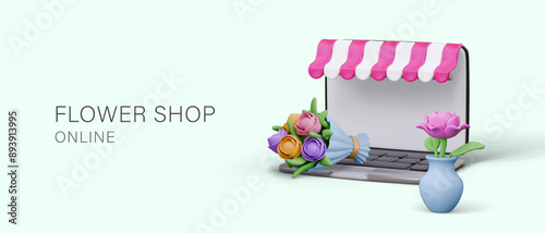 Commercial banner for online flower shop. Advertising poster for social networks