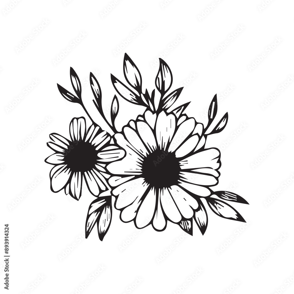 Vector black flowers bouquet icon, illustration thin line image ,botanical lines art flower, Minimalist contour drawing of flower bouquet. Vector black flowers bouquet icon, illustration thin line image ,botanical lines art flower, Minimalist contour drawing of flower bouquet.