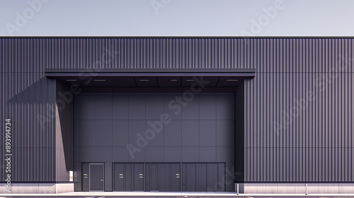 Contemporary Warehouse with Gray Metal Cladding and Large Entrance