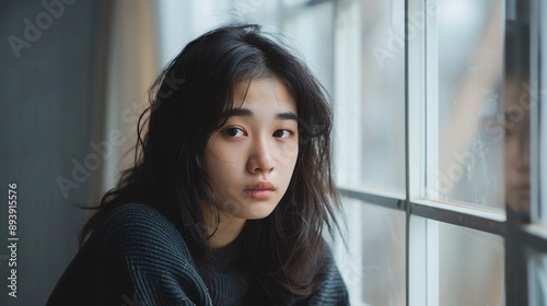A beautiful, candid portrait of a young woman with long, flowing hair. She is looking at the camera with a pensive expression. Free Download A beautiful, candid portrait of a young woman with long, flowing hair. She is looking at the camera with a pensive expression. - GFXLoad