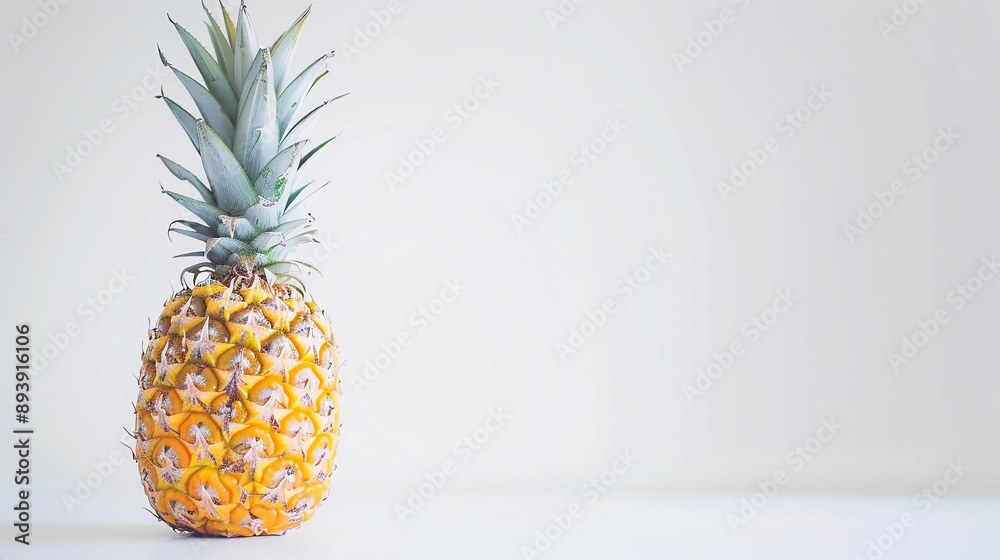A fresh and juicy pineapple isolated on a white background. The pineapple is ripe and ready to be eaten.