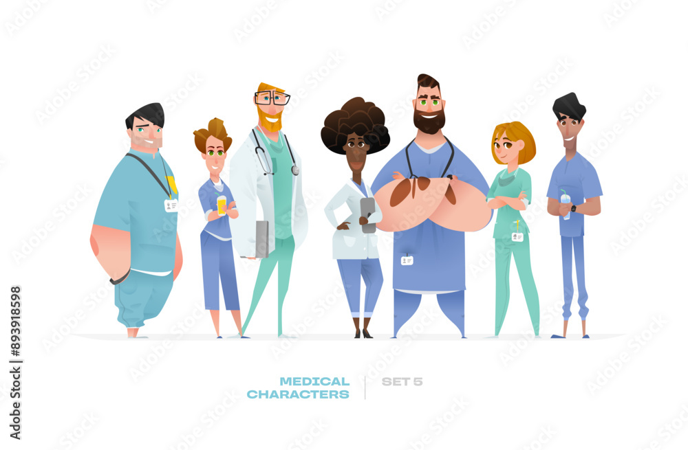 Obraz premium Medical Vector Characters in Standing Pose. 