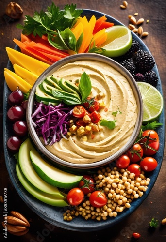colorful mediterranean platter featuring fresh hummus gastronomic delight, appetizer, cuisine, vibrant, delicious, mezze, assortment, olives, feta, falafel