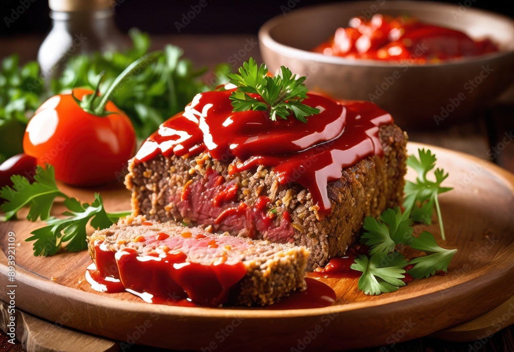 delicious savory meatloaf topped rich ketchup perfectly baked golden brown tender juicy texture hearty meal, beef, ground, oven, baking, glaze, homemade, recipe delicious savory meatloaf topped rich ketchup perfectly baked golden brown tender juicy texture hearty meal, beef, ground, oven, baking, glaze, homemade, recipe