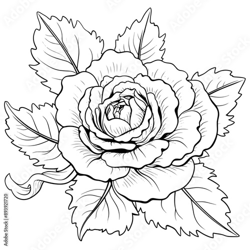 sketch of a rose, graphic style, isolated on white background