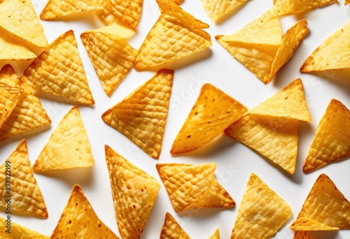 golden crispy tortilla chips white background, crunchy, snack, mexican, cuisine, fried, delicious, thin, slices, appetizer, salty, tasty, flat, corn, triangles
